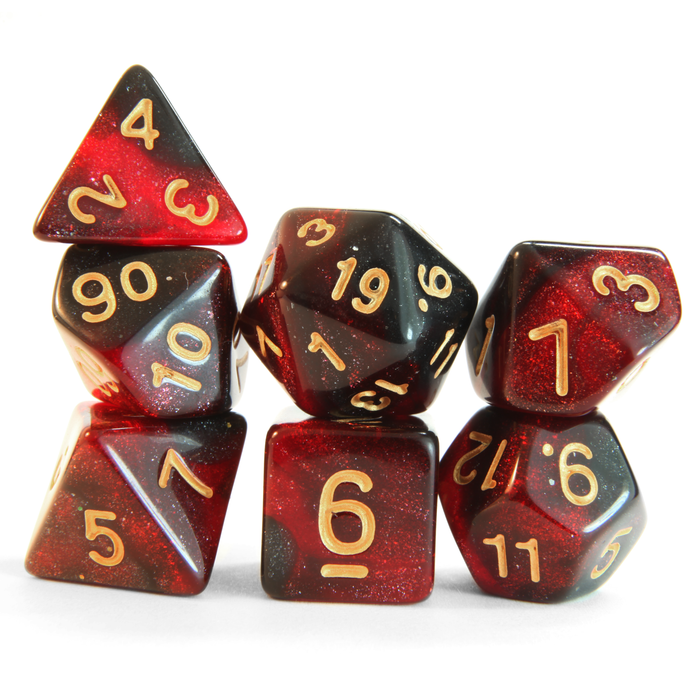 Level 1 Fighter Dice Set Polyhedral Dice (7pcs) Red and Black Glitter Sparkle Mixed Great for Dungeons and Dragons, Role Playing Tabletop Games