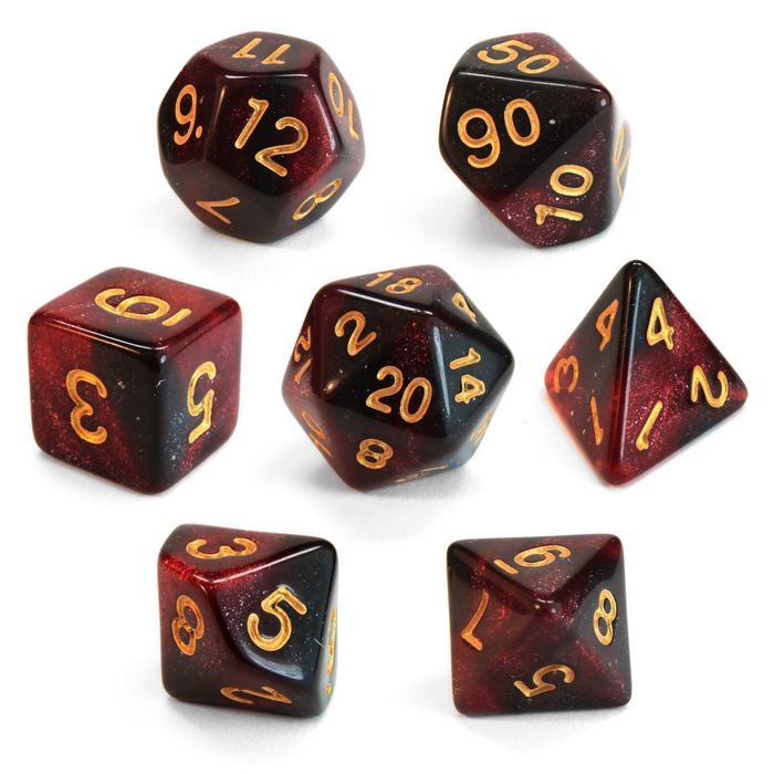 Level 1 Fighter Dice Set Polyhedral Dice (7pcs) Red and Black Glitter Sparkle Mixed Great for Dungeons and Dragons, Role Playing Tabletop Games